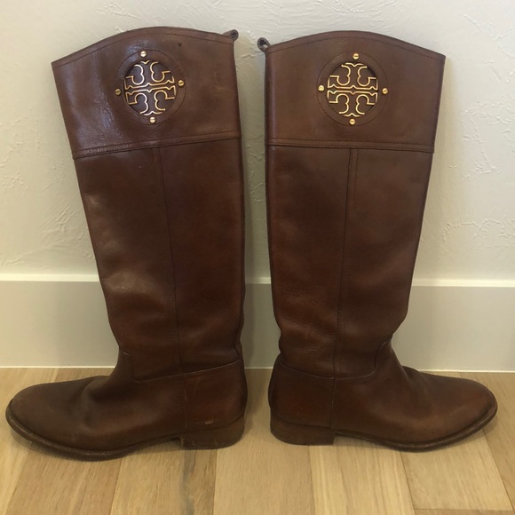 Tory Burch Kiernan Tumbled Leather Riding Boots - Picture 1 of 5